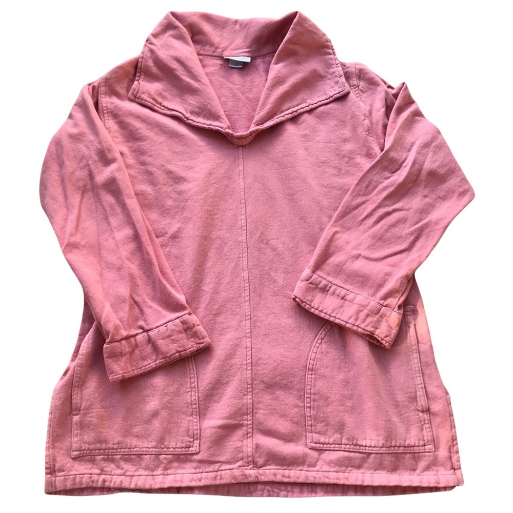 Soft Surroundings Coral Pullover Tunic Top Shawl Collar 100% Cotton